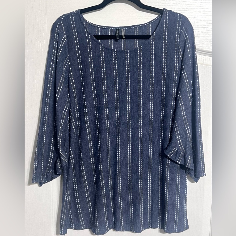 North River Navy Relaxed 3/4 Ruffled Sleeve Blouse Women’s XL